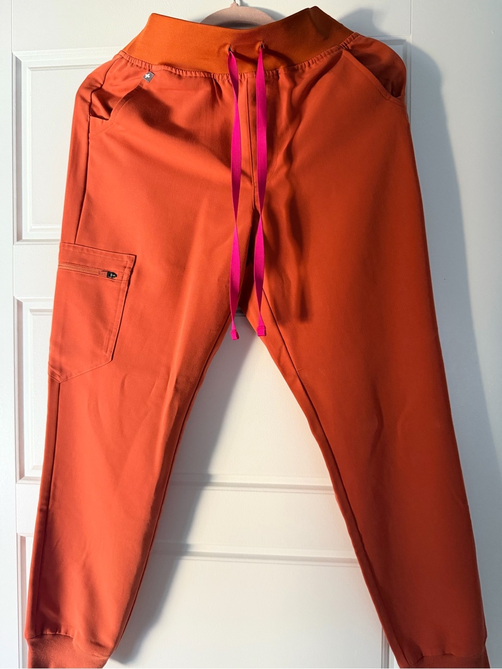 Figs Men's Orange Jogger Pants with Pink Drawstring